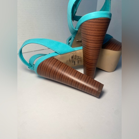 Breckelles peep toe chunky platform sandals heels aqua blue 6.5 - Picture 5 of 9